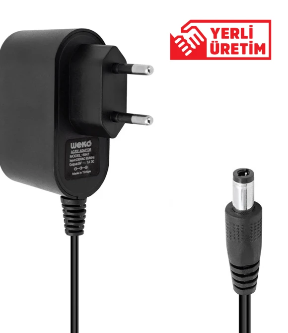 5 Volt - 1 Amper Standart 5.5*2.5 Uçlu Yerli Üretim PLASTİK KASA PRİZ TİPİ ADAPTÖR 5V 1A