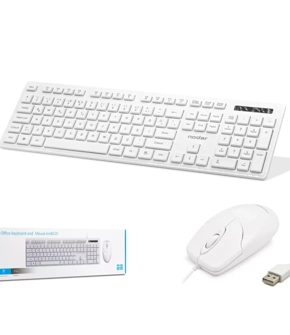 KM8520 Kablolu Klavye ve Mouse Set Q Beyaz Nodar