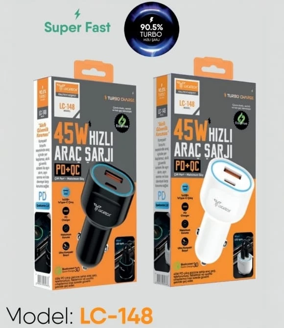 LC-149 45W PD USB Çift Girişli Hızlı Araç Şarj Cihazı