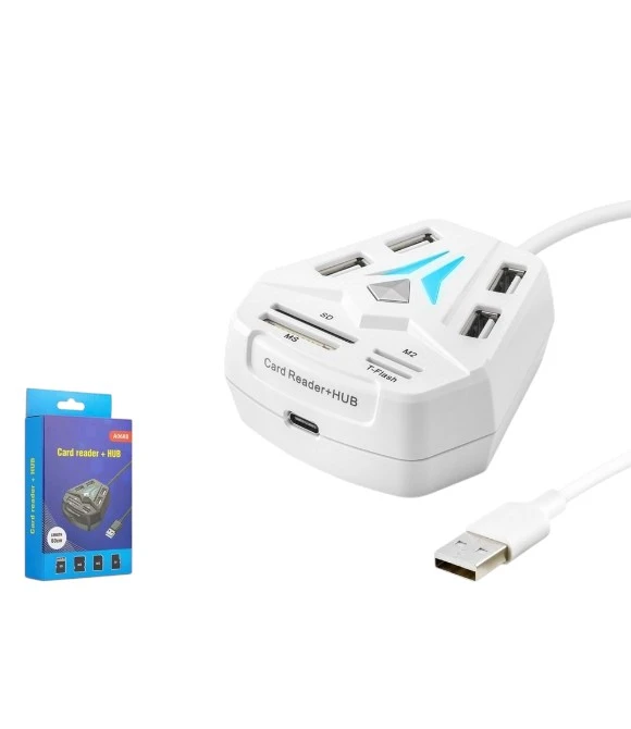 HADRON A068W USB Combo Hub Kart Okuyucu 8 Port 480 Mbps 60 cm Beyaz