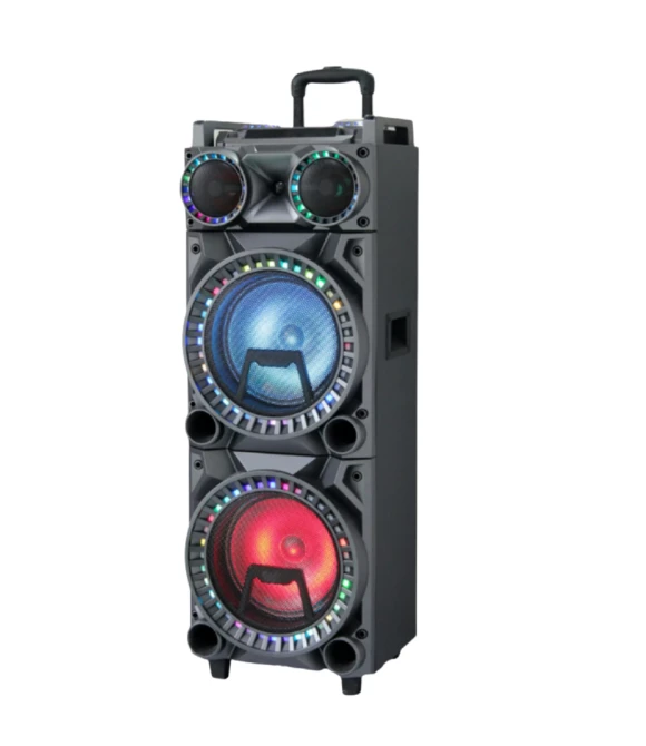 HP-973 Tekerlekli Party Hoparlör 2 x 10” Woofer, 40W Güç RGB Işık 2 Kablosuz Mikrofon + Kumanda 89*37.5*29.8 Cm