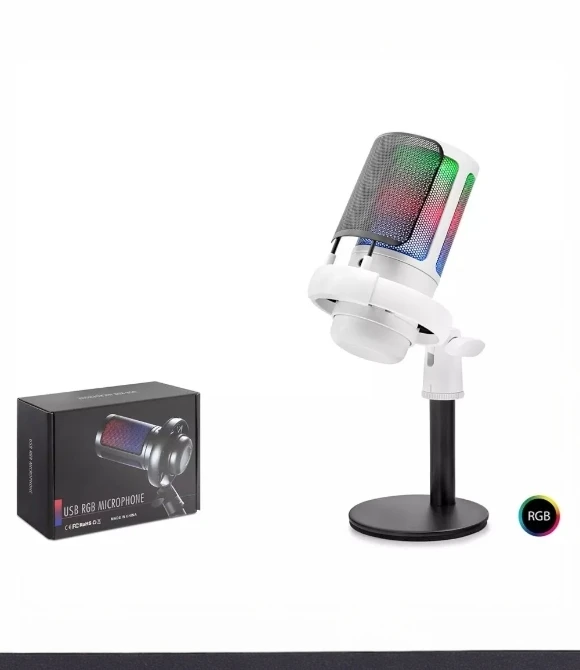 Hadron ME6SW Profesyonel Mikser Kontrollü RGB Gaming Mikrofon - 24Bit Çinko Alaşım Gövde USB ve Type-C Beyaz