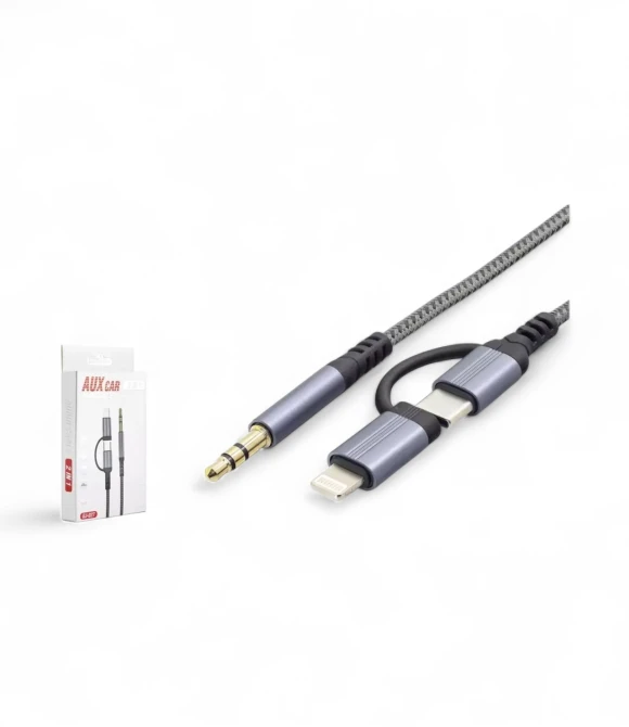 Hadron GJ-027 3.5Mm To Type-C + Lightning Kablo Aux Car Siyah