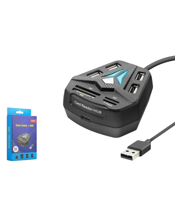 HADRON A068B USB Combo Hub Kart Okuyucu 8 Port 480 Mbps 60 cm Siyah