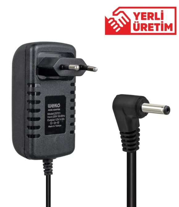 12 Volt - 3 Amper 3.5*1.35 Uçlu Vera Yazar Kasa Pos Yerli Üretim Priz Tipi Plastik Kasa Adaptör 12v 3a