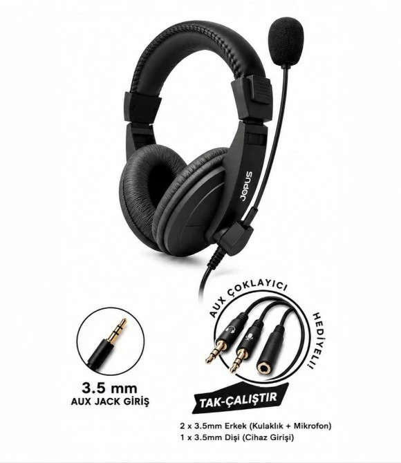 Jopus Game-J1 3.5 mm Jack Universal Mikrofonlu Kulaklık Siyah