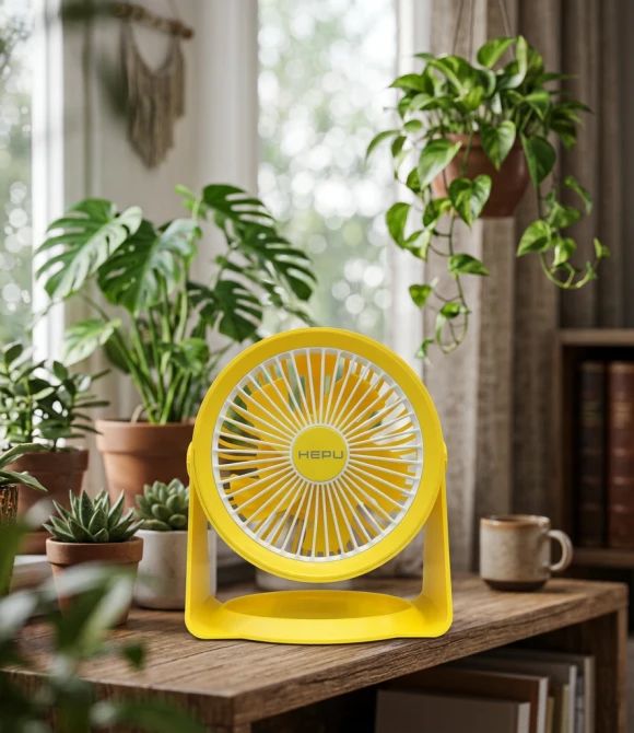 HP-F06 USB Şarjlı Sessiz Masaüstü Mini Fan Vantilatör Hepu Sarı