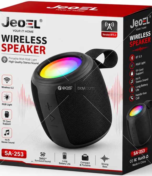 SA-253 RGB IŞIKLI TAŞINABİLİR BLUETOOTH HOPARLÖR – 360° SURROUND SES & GÜÇLÜ BAS