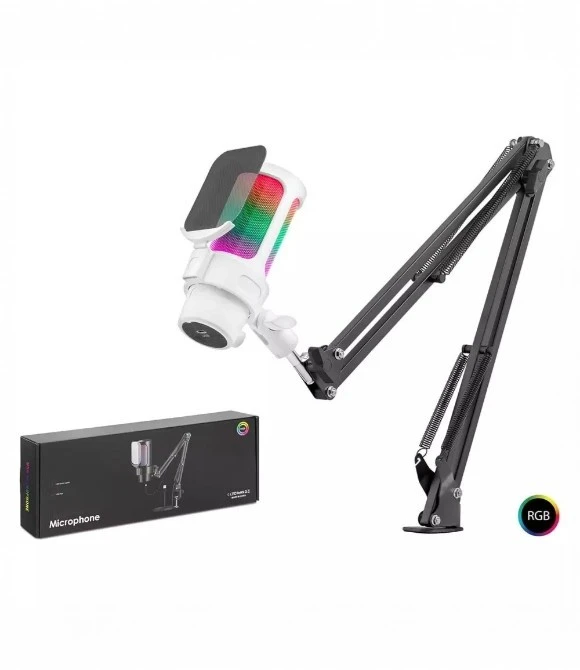 HADRON M835W Profesyonel Ayarlanabilir Masa Kolu Askılı Gaming RGB Mikrofon 192 kHz / 24Bit Type-C - Beyaz