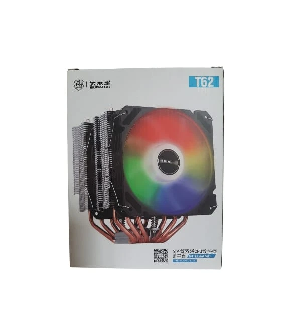 Cpu Soğutucu 12 Cm Çift Fanlı Işıklı Kule Fan 6 Bakırlı T62