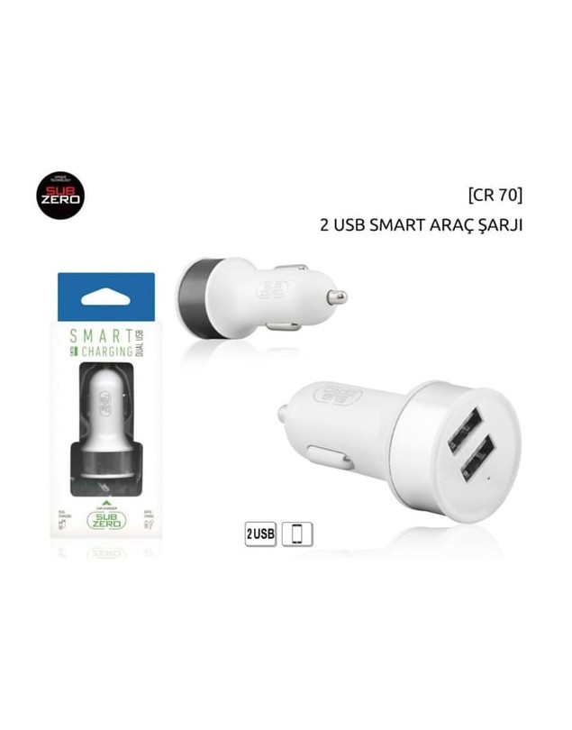 CR70 Araç Şarjı Çakmaklık Çift USB Giriş 5V 2.1A Subzero