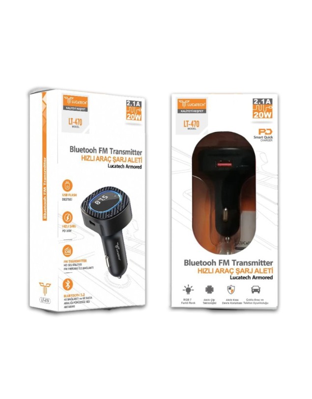 LT-470 20W 3.1A Bluetooth FM Transmitter - Araç Şarj Aleti Lucatech
