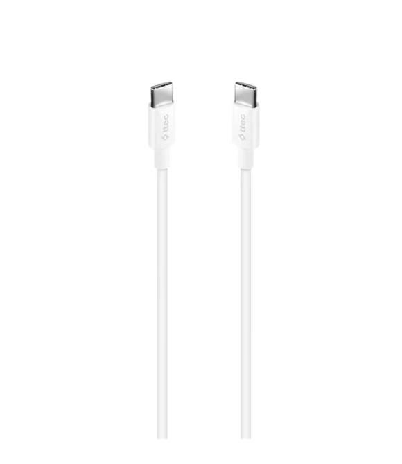 2DK36B ttec USB-C - USB-C 120cm 60W PD/QC Hızlı Şarj/Data Kablosu Beyaz
