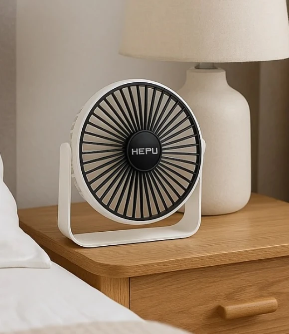 HP-F02 USB Şarjlı Sessiz Masaüstü Mini Fan 360° Dönebilen Gövde 3 Kademeli Vantilatör HEPU